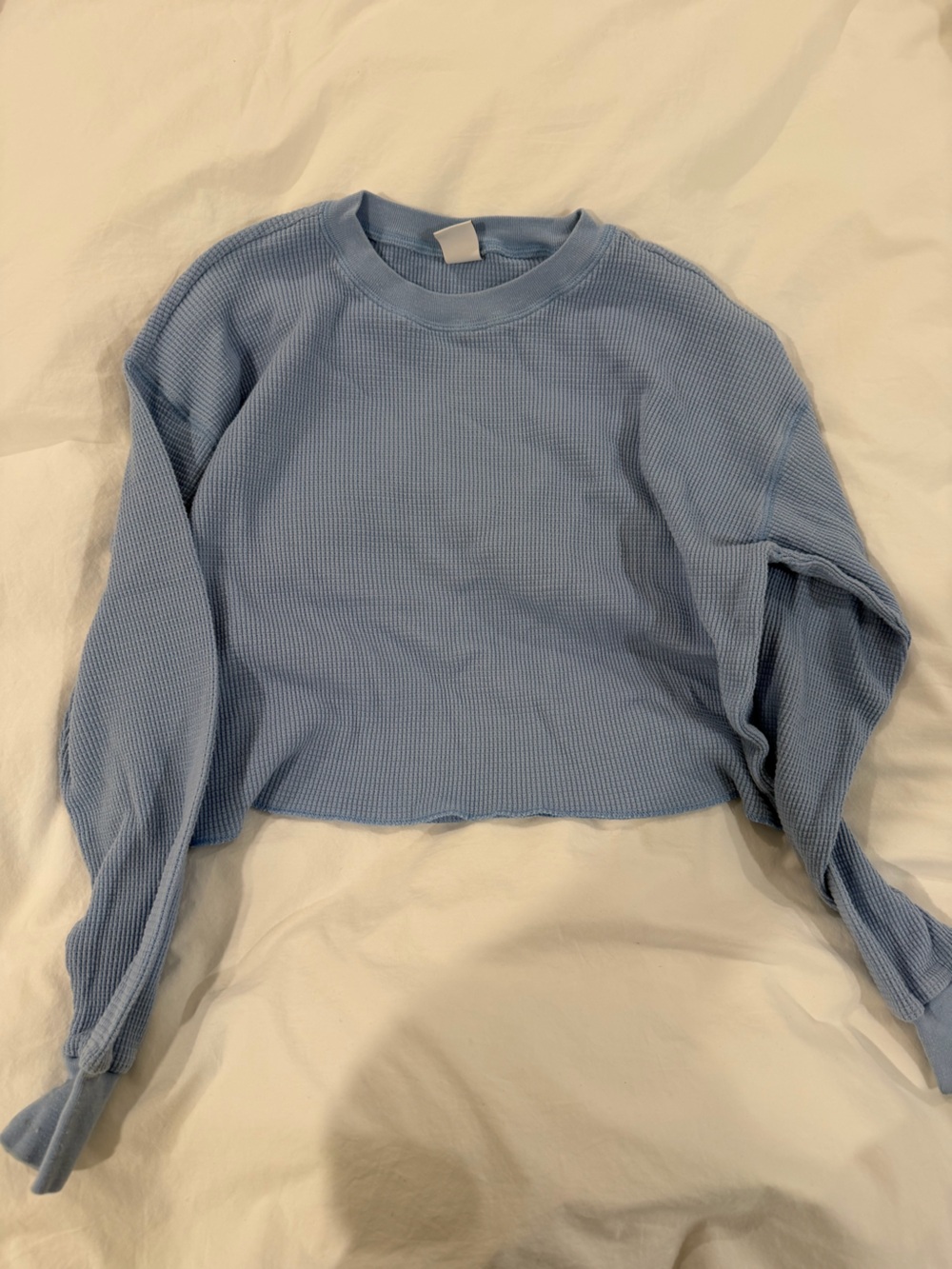 TNA Light Blue Cropped Waffle Crewneck
